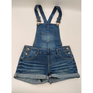 Blue Spice Medium Wash Denim Shortalls Cuffed Bib Overalls Size 7 Junior Woens